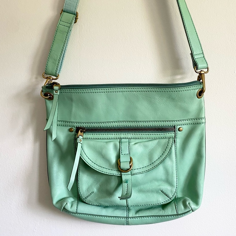 Fossil Mint Green Leather Crossbody Bag
